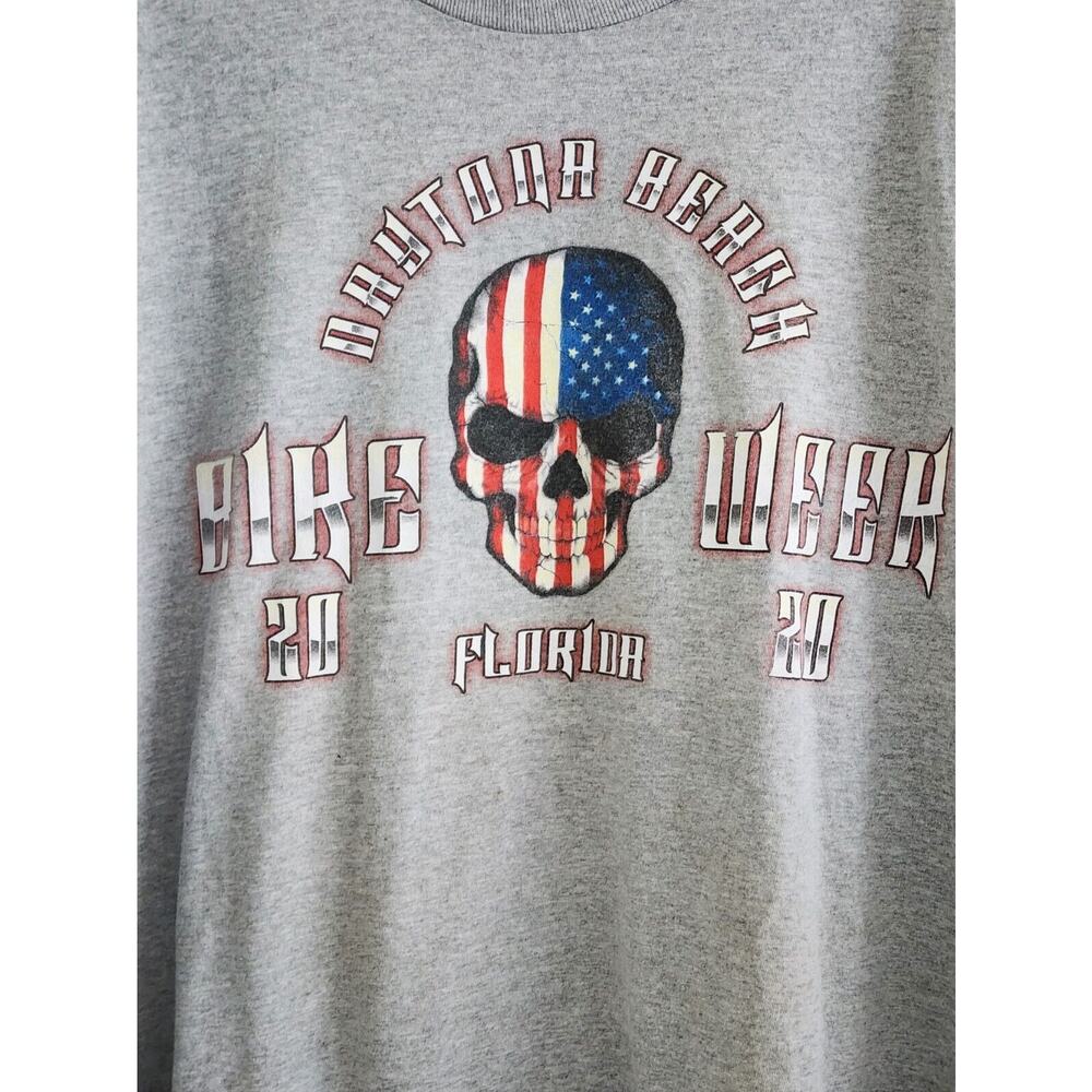 T-Shirt-Daytona Beach Bike Week 2020-Flag Skull-Gray-MEN'S XL